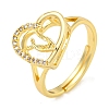 Heart with Letter Rack Plating Brass Micro Pave Cubic Zirconia Adjustable Rings for Women RJEW-I105-06G-V-1