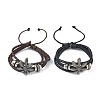 PU Leather & Waxed Cords Triple Layer Multi-strand Bracelets BJEW-G709-02-1