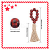 8Pcs 2 Colors Tartan Pattern Wood Beads & Jute Tassel Napkin Rings AJEW-CF0001-06-3
