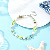 Dyed Synthetic Turquoise Starfish & Natural Flower Amazonite Chip Beaded Anklets with 304 Stainless Steel End Chains AJEW-AN00733-03-1