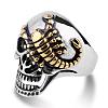 Two Tone 316L Surgical Stainless Steel Skull with Scorpion Finger Ring SKUL-PW0002-034H-GP-1