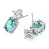 Brass Pave Cubic Zirconia Flower & Oval Stud Earrings for Women EJEW-I304-26P-3