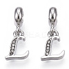 Platinum Rack Plating Alloy Rhinestone European Dangle Charms PALLOY-T048-36P-L-1