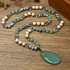 Natural Green Aventurine Flat Teardrop Pendant Round Gems and Cube Glass Beaded Long Necklaces for Women FS-WG9FE58-02-1
