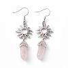 Natural Rose Quartz Bullet with Sun Dangle Earrings EJEW-I276-01P-19-2