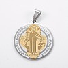 Trendy Necklace Findings Two Tone Flat Round with San Benito 304 Stainless Steel Pendants STAS-L012-A10P-1