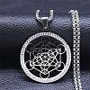 Crystal Rhinestone Flat Round with Hexgon Pendant Necklace with 304 Stainless Steel Box Chains NJEW-K253-11P-1