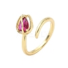 Flower Brass Micro Pave Cubic Zirconia Cuff Rings for Women RJEW-A069-05G-02-4