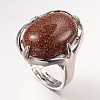Adjustable Oval Gemstone Wide Band Rings RJEW-L062-01I-1