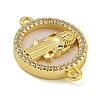 Rack Plating Brass Micro Pave Clear Cubic Zirconia Flat Round Connector Charms KK-I718-47G-03-2