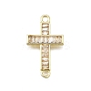 Brass Micro Pave Clear Cubic Zirconia Religion Cross Connector Charms KK-Z100-22G-04-1