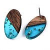 Transparent Resin & Walnut Wood Stud Earring Findings MAK-N032-005A-F01-3