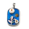 Brass Dodger Blue Glitter Enamel Rectangle Pendants KK-K398-14P-1