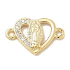 Rack Plating Brass Micro Pave Clear Cubic Zirconia Religion Heart Virgin Mary Connector Charms KK-L224-099G-02-1