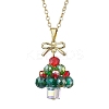 Christmas Tree Glass Beaded Pendant Necklaces NJEW-TA00174-2