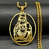 201 Stainless Steel Oval with Hollow Juses Pendant Necklaces LS-NJEW-K283-05G-1