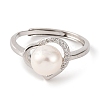 Heart Plated 925 Sterling Silver Clear Cubic Zirconia Adjustable Rings RJEW-C110-05P-2