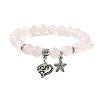 Natural Rose Quartz Round Beaded Stretch Bracelets BJEW-JB09900-02-1