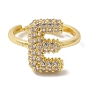 Rack Plating Letter Brass Micro Pave Clear Cubic Zirconia Adjustable Rings for Women KK-S391-03G-E-1