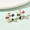 Flower Brass Cubic Zirconia Stud Earrings EJEW-P336-06G-01-2