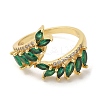 Leaf Brass Micro Pave Cubic Zirconia Open Cuff Rings RJEW-U008-05A-G-2