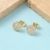 Round Brass Micro Pave Clear Cubic Zirconia Stud Earrings EJEW-Z144-10G-2