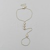 304 Stainless Steel Rhinestone Flat Round Link Finger Ring Bracelets for Women BJEW-WH20014-01G-1