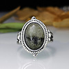 Oval Zinc Alloy Natural Labradorite Finger Rings WG970F5-05-4