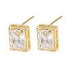 Brass Micro Pave Clear Cubic Zirconia Stud Earrings EJEW-C174-02D-G-4
