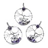 Natural Amethyst and White Shell Copper Wire Wrapped Big Pendants G-K404-01P-1