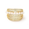 Clear Cubic Zirconia Multi Line Open Cuff Ring with Plastic Pearl Beaded RJEW-I092-12G-2