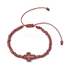 4Pcs Cross Glass Seed Beads with Natural Wood Beads & Red Jasper Beads & Magnesite Beads & Howlite Round Beads Braided Bead Bracelets for Women BJEW-JB11898-3