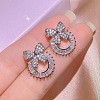 Bowknot & Ring Alloy Clear Cubic Zirconia Pendant Necklace & Stud Earring & Cuff Ring Sets FS-WG09EB0-01-2