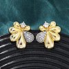 Flower Brass Micro Pave Clear Cubic Zirconia Stud Earrings EJEW-H158-12GP-2