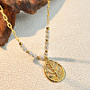 304 Stainless Steel & Plastic Pearl Teardrop with Tree Pendant Necklaces for Women NJEW-U051-01G-1