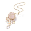 Natural Rose Quartz with Rack Plating Brass Pendants Decorations AJEW-B023-01G-06-3