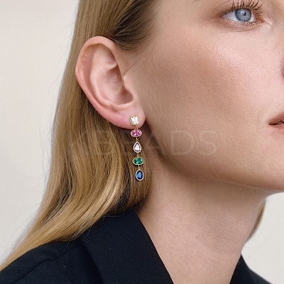 304 Stainless Steel Oval with Teardrop Tassel Stud Earrings EJEW-A161-05G-01-1