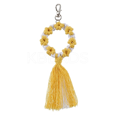 Flower Handmade Macrame Cotton Threads Pendant Decorations HJEW-JM02614-1