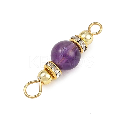 5Pcs 5 Styles Natural Green Aventurine & Rose Quartz & Amethyst & Dyed White Jade & Citrine Round Connector Charms PALLOY-JF04362-1