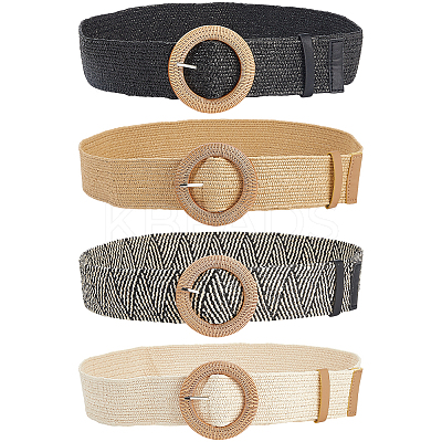 4Pcs 4 Colors Straw Woven Chain Belts with PP Plastic Ring Buckles AJEW-CY0001-80-1