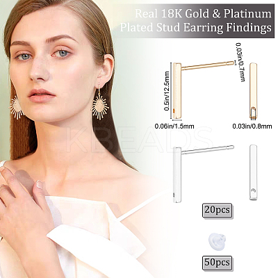 40Pcs 2 Colors Brass Stud Earring Findings KK-BBC0002-80-1