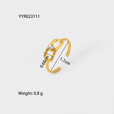 Fashionable Stainless Steel Clear Cubic Zirconia Hollow Rectangle Cuff Rings for Women XE1808-1
