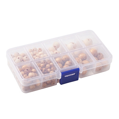 196Pcs 8 Styles Natural Unfinished Wood Beads WOOD-FS0001-09-1