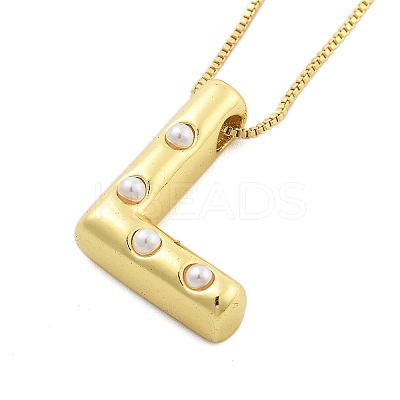 Brass & Plastic Pearl Letter Pendant Box Chain Necklaces for Women LS-NJEW-U017-01G-12-1