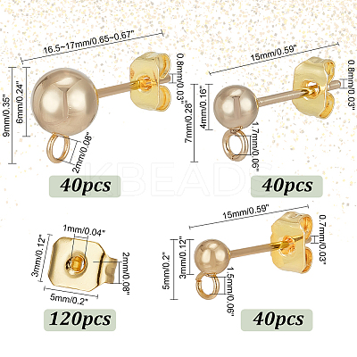 120Pcs 3 Style 304 & 202 Stainless Steel & Brass Ball Post Stud Earring Findings Sets FIND-AR0003-85-1