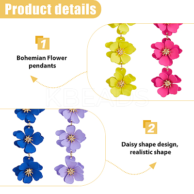 4 Pairs 4 Colors Alloy Flower Dangle Stud Earrings for Women EJEW-FI0002-99-1