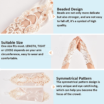 Polyester Long Paillette Embroidery Lace Gloves AJEW-WH20006-119A-1