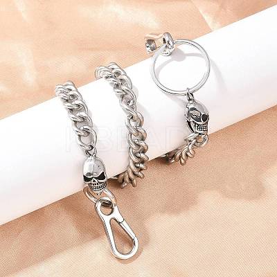 304 Stainless Steel Cuban Link Chain Skull Pants Chains with S-Hooks AJEW-D001-01B-ASP-1
