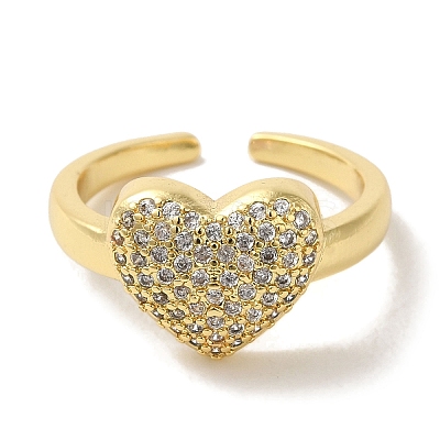 Rack Plating Brass Micro Pave Clear Cubic Zirconia Cuff Ring RJEW-P104-07G-1