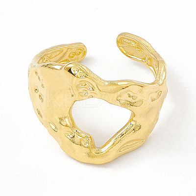 Ion Plating(IP) 304 Stainless Steel Wide Hollow Open Cuff Ring for Women RJEW-G275-04G-1
